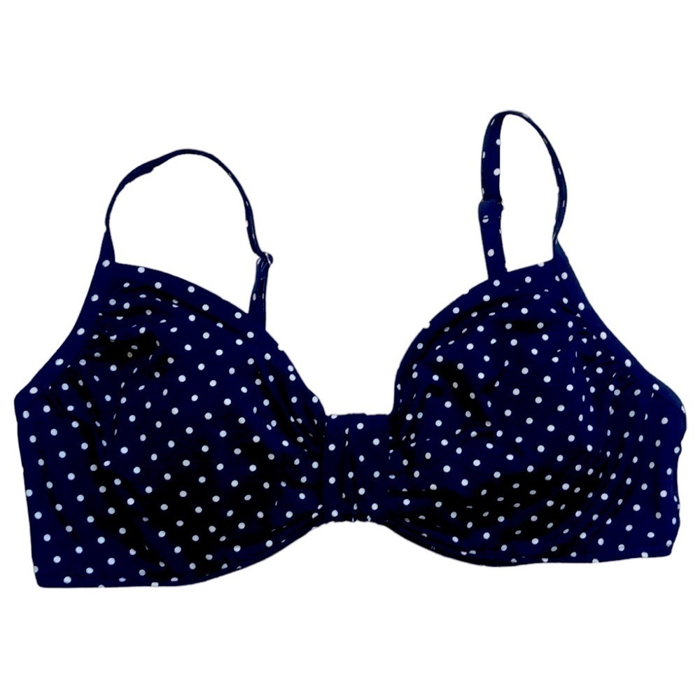 Lands' END Navy Blue & White Polka Dot Underwire Thin Strap Bikini Top - Size 18